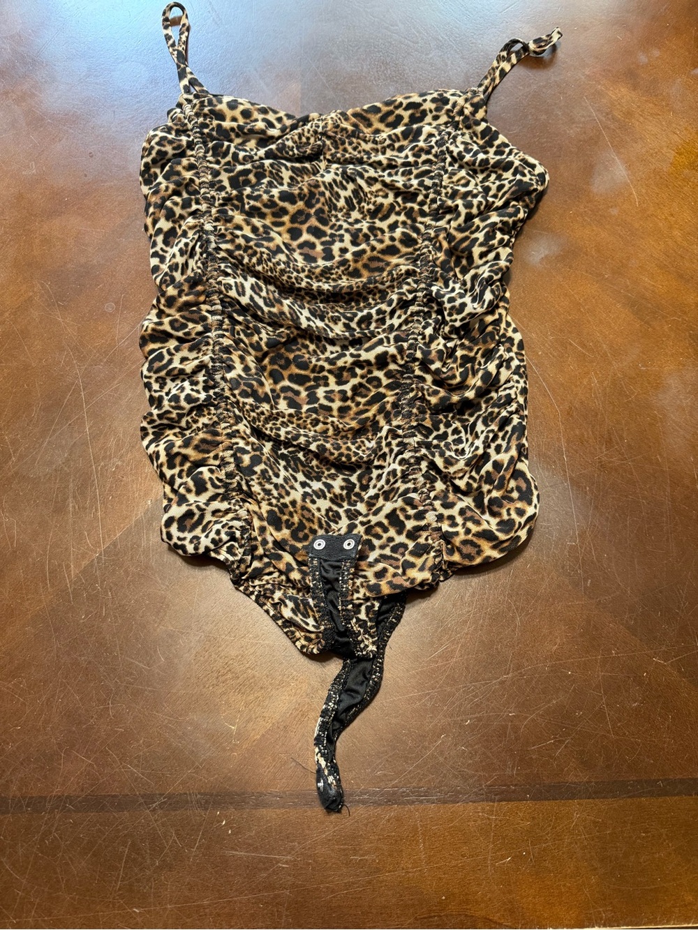 Active USA Leopard Print Ruched Bodysuit in Brown & Black